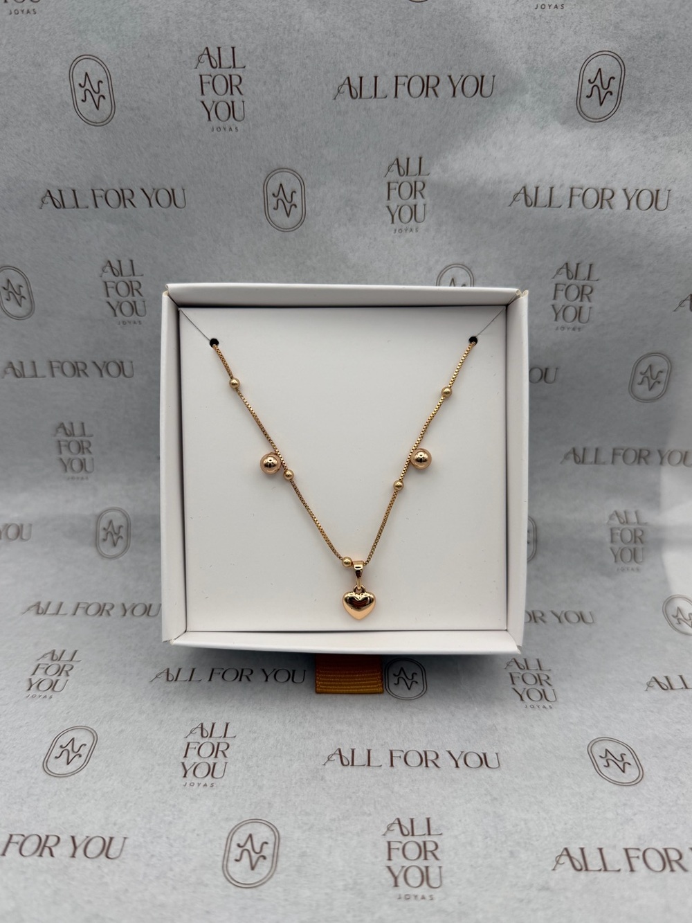 Gold Mini Heart Pendant Necklace and Beads Studs
